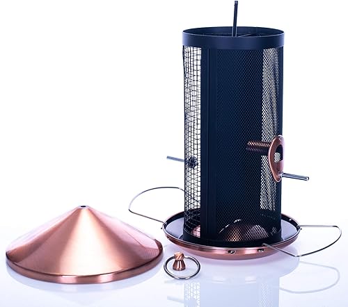 Miniatura 8 de Cottage Garden Comedero para pájaros de 3 libras con acabado de cobre de 12 pulgadas, malla de metal resistente, alimentador para pájaros y doble