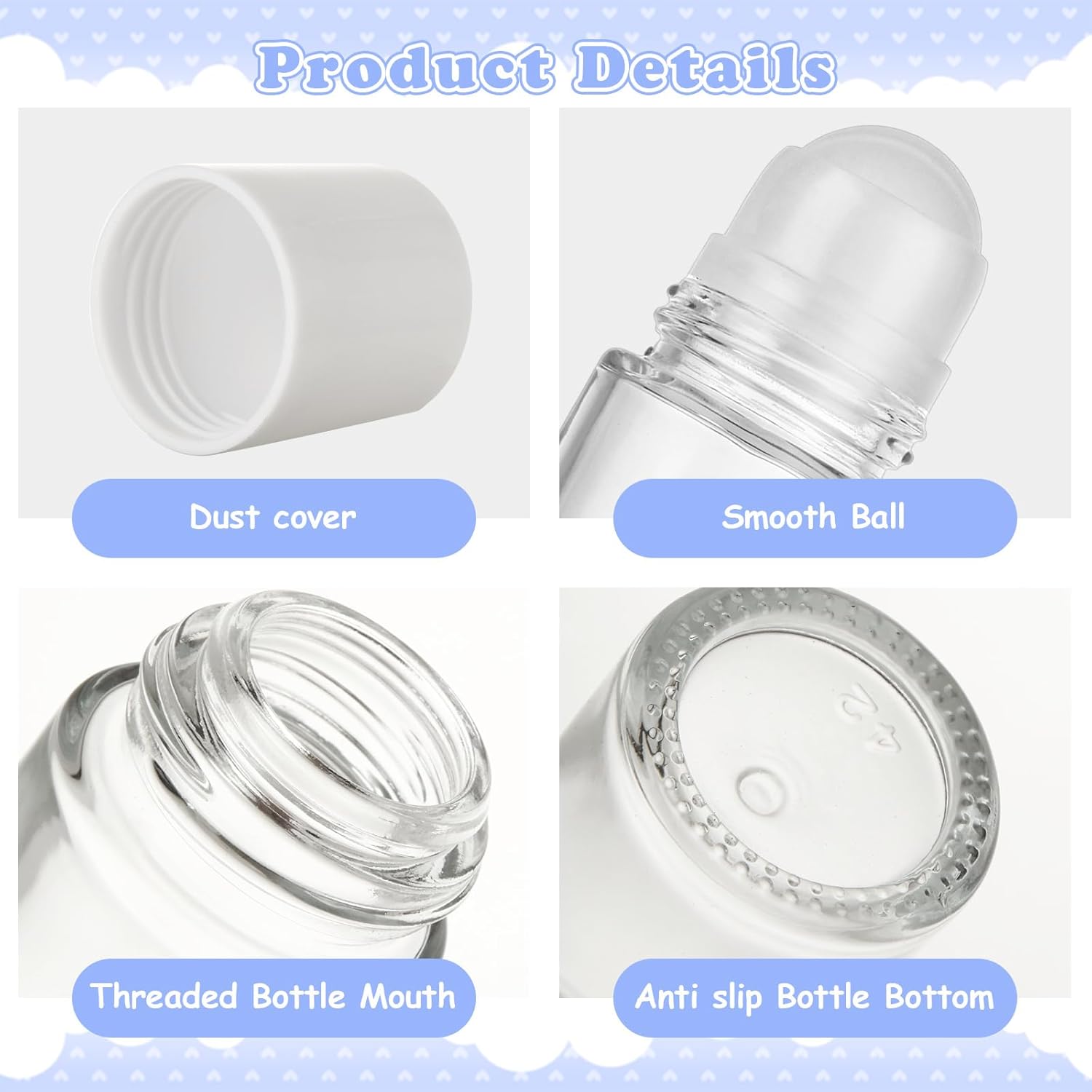 12 PCS 50ML Refillable Roller Ball Applicator - Glass Empty Deodorant Roller Bottle with Lid - Roll On Bottles Containers for Perfume, Essential Oils, Cosmetic