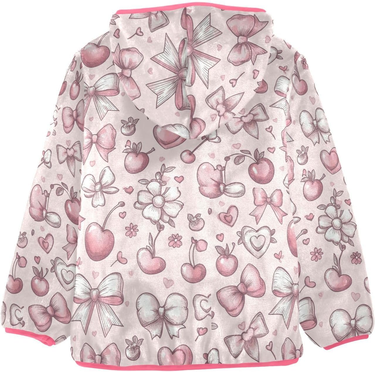 Girls Hoodie Outfit Cherry Bow Two Pink Pattern Zipper Sweatshirt Coat Fleece Jacket for Kids 3-10T
