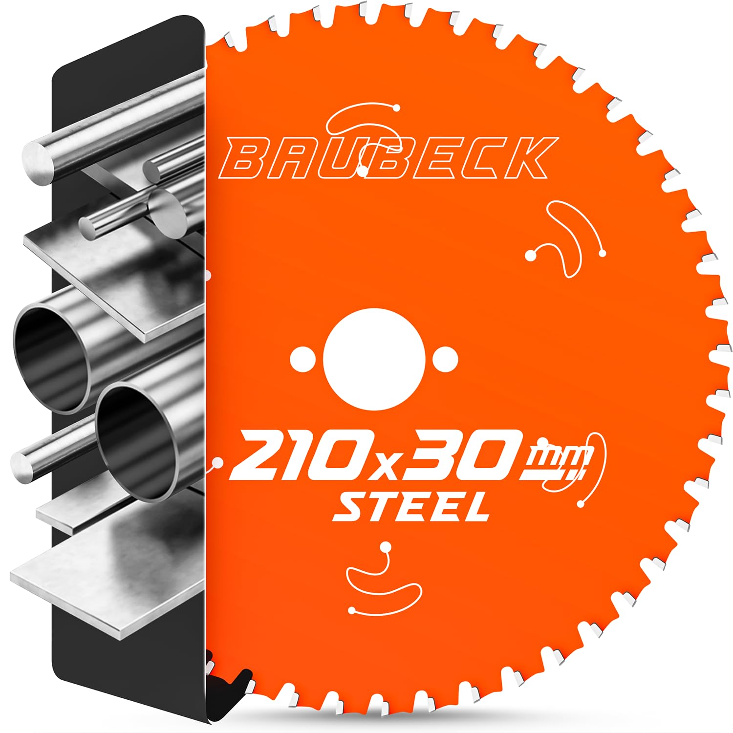 BAUBECK Hoja de sierra 210 x 30 + 25,4 mm, anillo adaptador de 2 mm de corte en acero, 48 dientes compatible con sierras tronzadoras de Parkside, Einhell, Scheppach, Lux, hoja de sierra circular 210 x