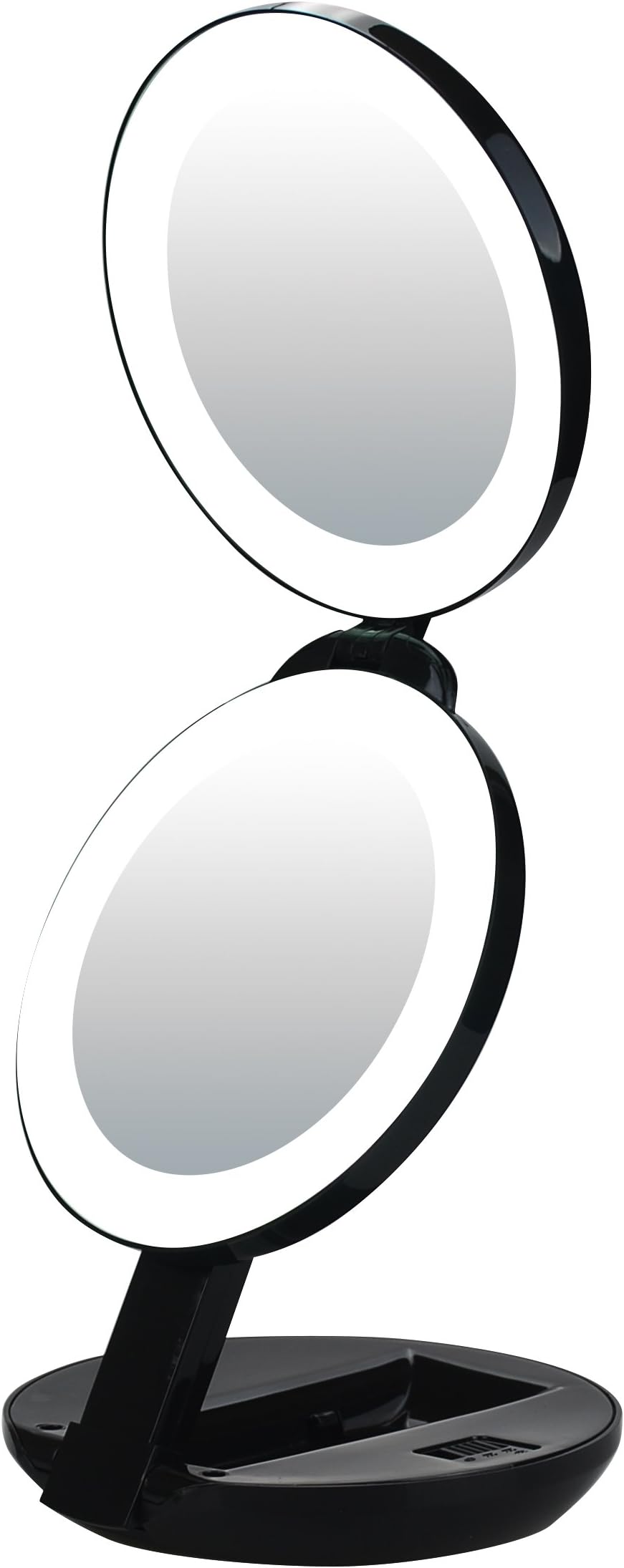 VrHere MirriM LED Lighted Travel Makeup Magnifying Mirror,Magnifies 10x and 1x, Luxury Double Side and Folding Pocket Vanity/Cosmetic Mirror (Black)