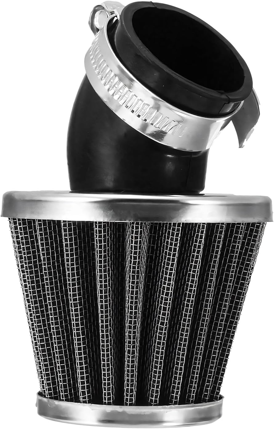 38mm Bent Rubber Tube Air Filter, Elbow Conical Motorcycle Carburetor Air Filter Cleaner Replacement, 45 Degree Angled Tube Filters for 110cc 125cc ATV Scooter Dirt Bike