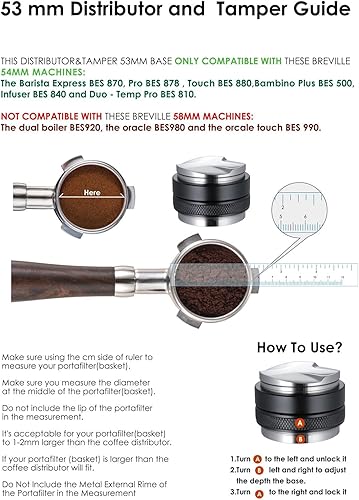 Miniatura 4 de MATOW Distribuidor de café y manipulador de 53 mm, nivelador de café de doble cabezal compatible con portafiltro Breville de 54 mm, profundidad