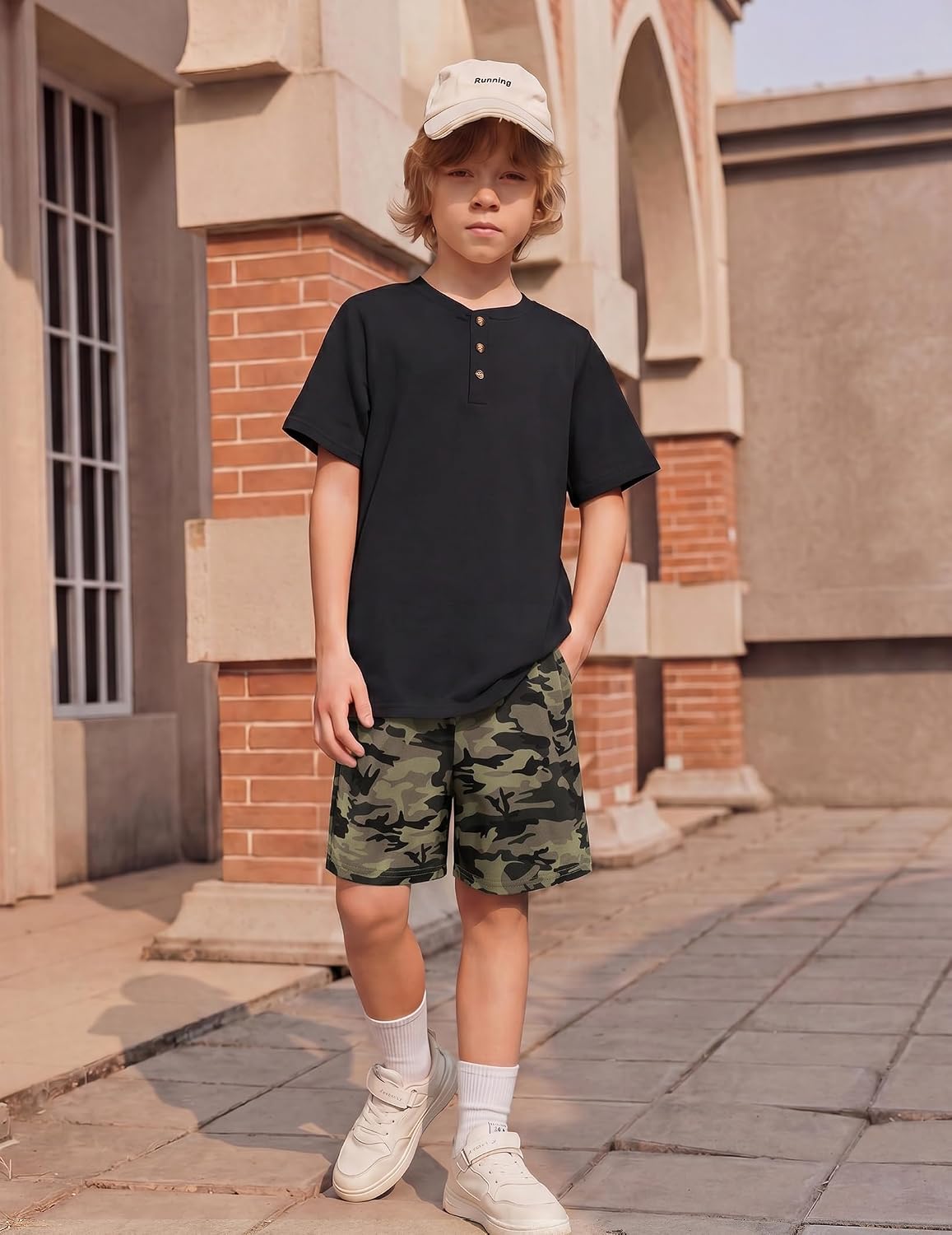 Arshiner Boy's Textured Button Up Shirt and Shorts Set 2 Piece Summer Beach Outfit for 5~12 Years Kids