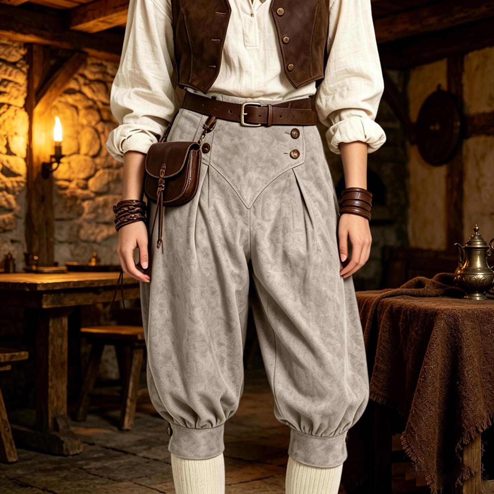 Halloween Kostüm Damen Piratin Outfit Cosplay Mittelalter Hose Laternenhose Verkleidung für Halloween Party Karneval Fasching Rollenspiel Bühne Renaissance Festival