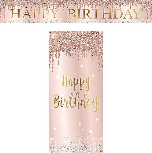 Cartel de feliz cumpleaños de oro rosa rosa para mujer, pancarta de feliz cumpleaños para puerta y suministros de fiesta, grande 16, 21, 30, 40, 50