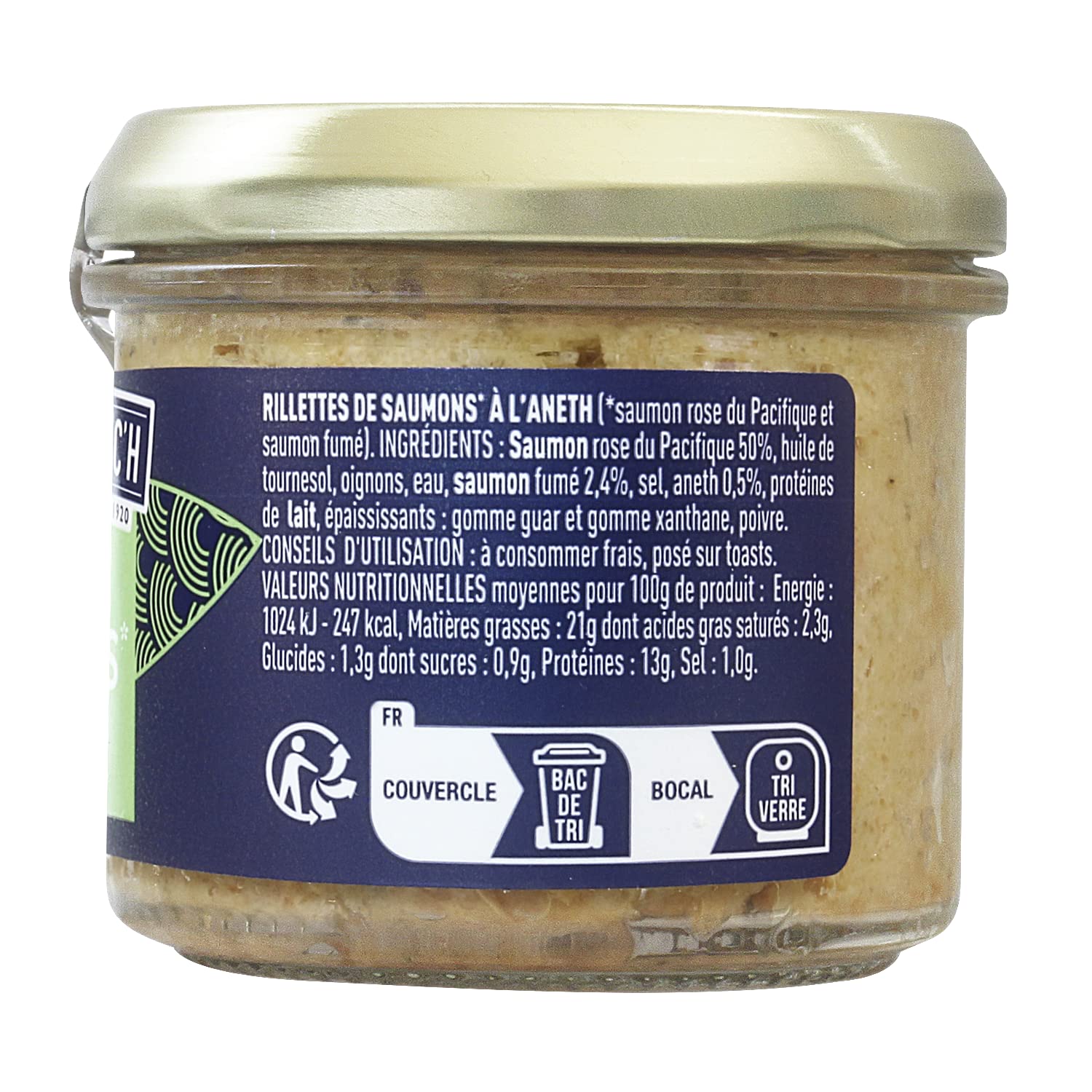Rillettes de saumons à l'aneth Pointe de Penmarc'h le lot de 4 verrines de 100 g - Livraison en 2 à 3 jours ouvrés depuis la Bretagne