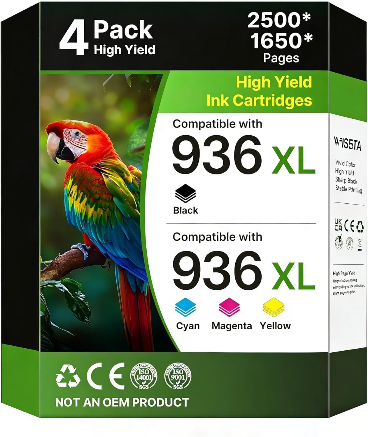 936XL 936 Ink Cartridges for HP Printers (4-Pack) for HP 936 Ink Cartridges Work OfficeJet Pro 9730e 9135e 9120e 9110 9120b 9120 9110b 9130e 9110e 9130b, Black Cyan Magenta Yellow with Chip 6C3Z5LN