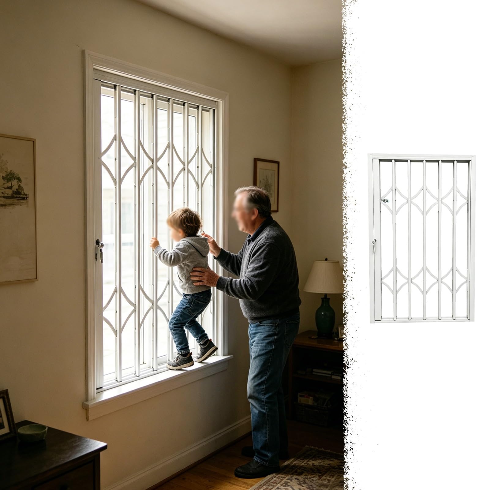 Reja Ventana Barrera de Seguridad Infantil con Cerradura para Ventanas, Barras de Seguridad Plegables Grandes para Ventanas, Barra de Seguridad Puertas Correderas(W50xH150cm/20x59in)