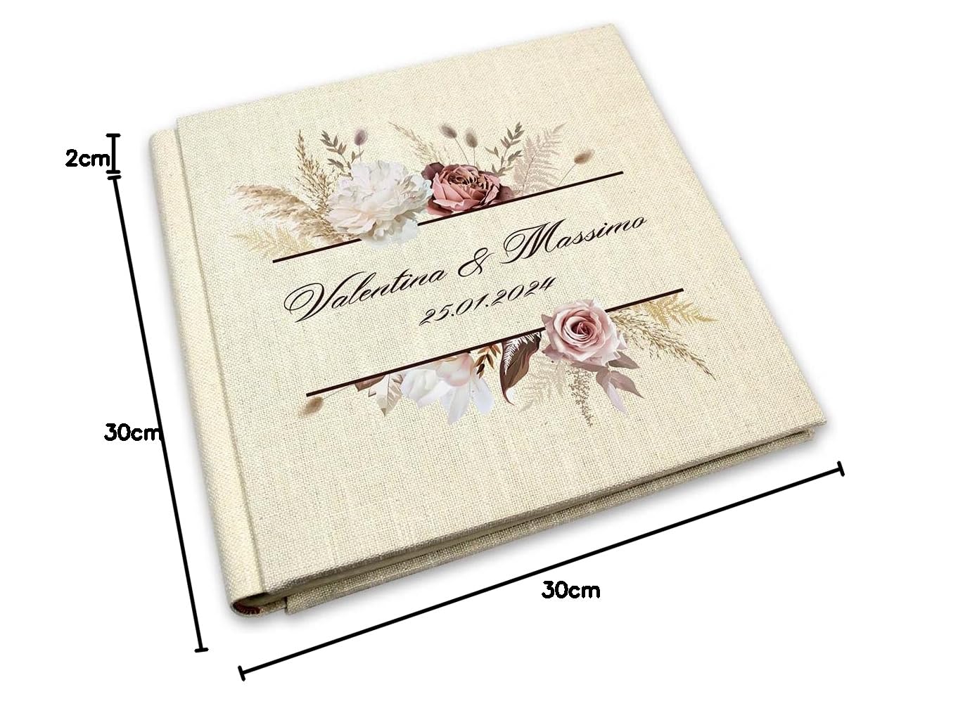 Album fotografico matrimonio personalizzato - Copertina in lino e interno Avorio con velina - Album per foto 10x13 - idea regalo per Anniversario, Compleanno, 100 pagine (30x30 100 pagine, Lino)