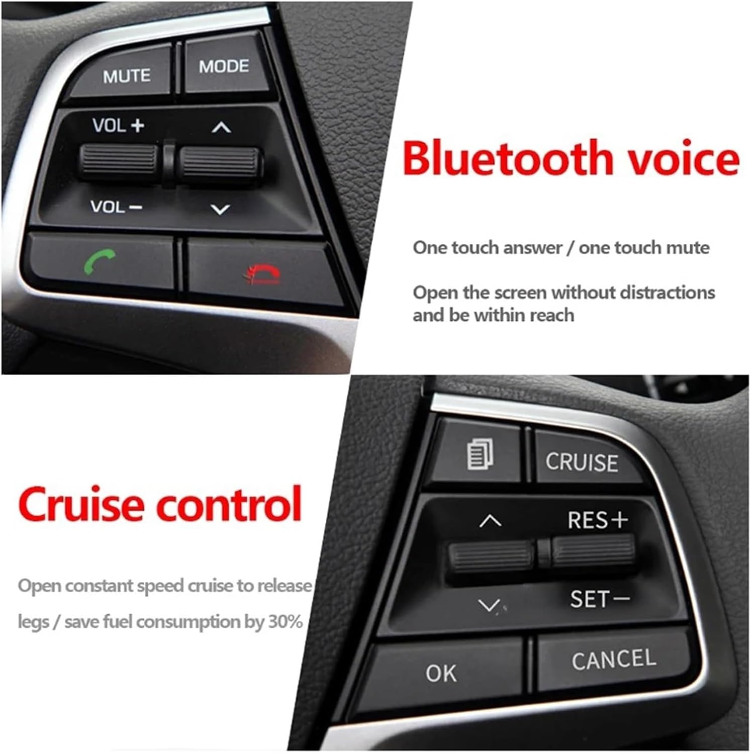 Telephone Voice Instrument Control Cruise Control Steering Wheel Buttons Switch Compatible with Hyundai Elantra 1.6l 2016 2017 2018 2019(Piano Black)