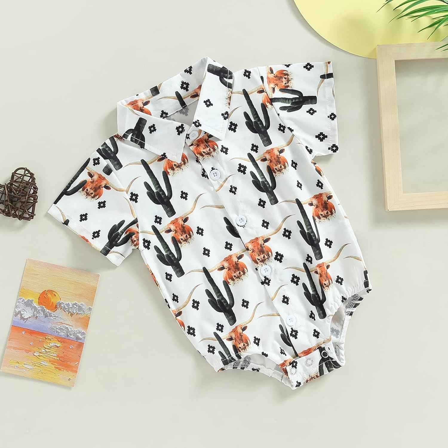 Karuedoo Western Baby Boy Clothes Cow Print Shirt Romper Infant Short Sleeve Button Down Bodysuit One Piece Gentleman Outfit - Image 3