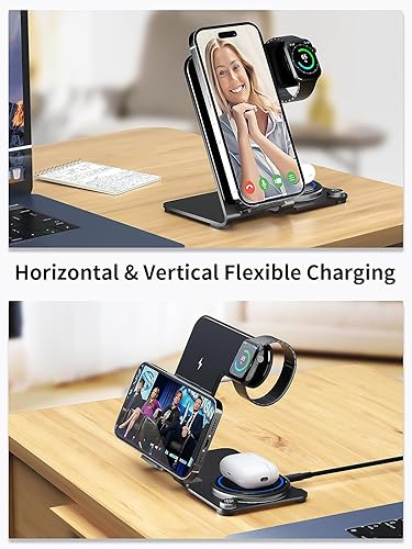 Miniatura 5 de Cargador inalámbrico, estación de carga inalámbrica 3 en 1 de aleación de aluminio para Apple iPhoneiWatchAirpods, iPhone15 14,13,12,11 (Pro,