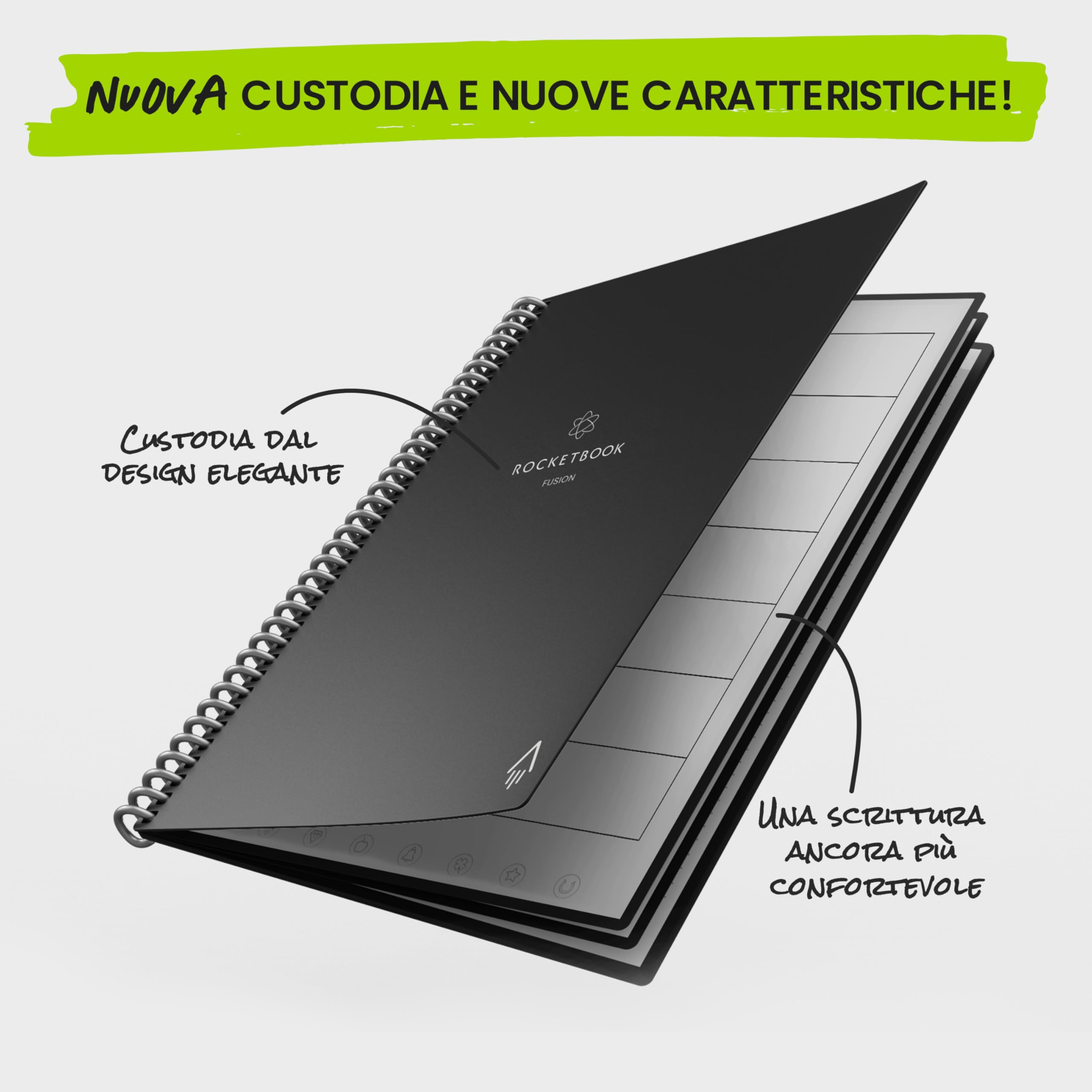 Rocketbook Fusion Planner Agenda Digitale Riutilizzabile, Formato Executive 15 cm x 22,4 cm, Nero - Obiettivi, Calendario Mensile e Settimanale, To-Do List Giornaliera, Pagine a Righe e Puntinate