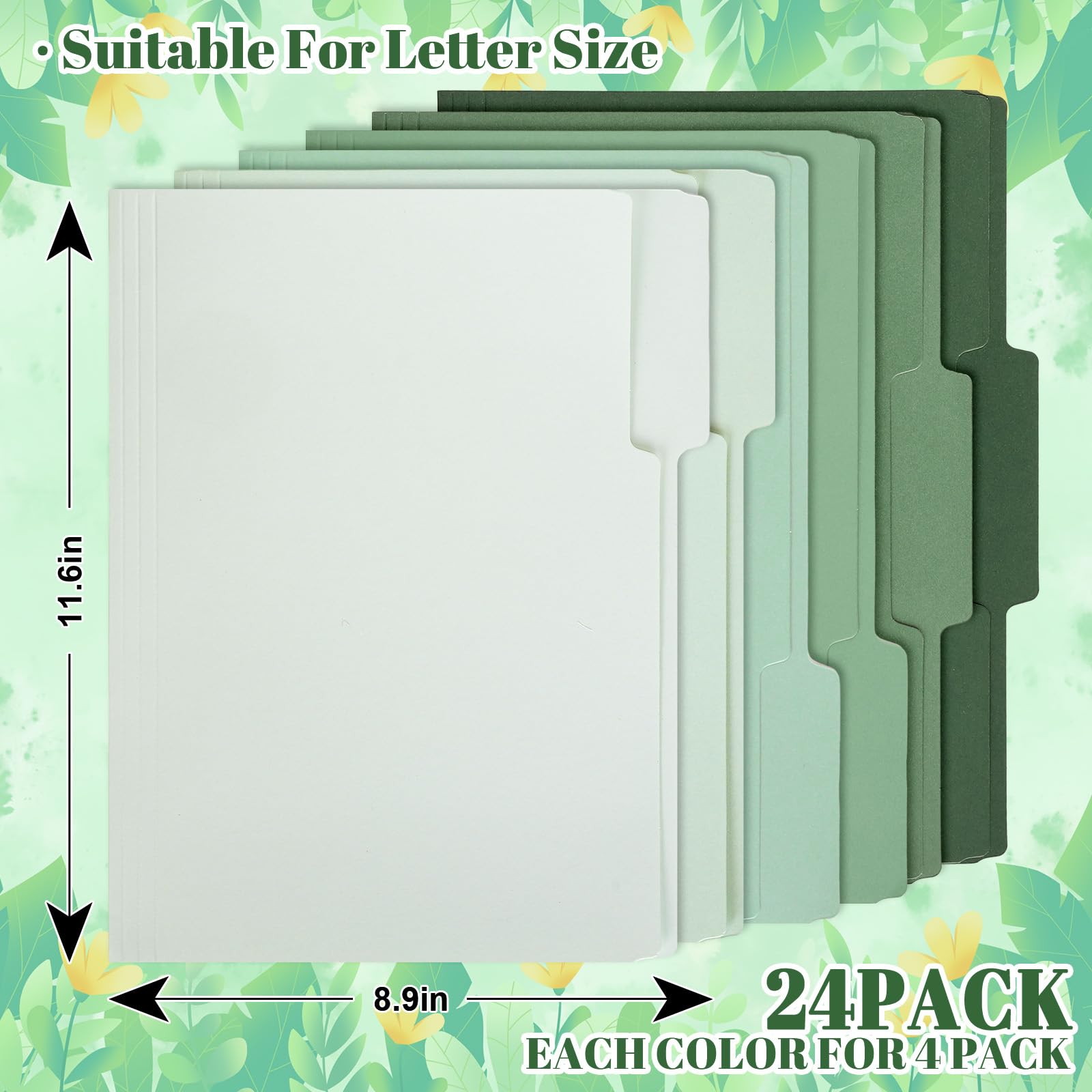Letter Size File Folders 1/3 Cut 24 Pack Sage Green File Folders - 1/3 ...
