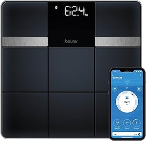 Beurer BF 450 Personenwaage mit App-Anbindung via Bluetooth, Körperfettwaage digital mit 17 Messwerten inkl. Körperfett, Muskelmasse, BMI, 8 Benutzerspeicher, Datenübertragung zu Apple Health & co.
