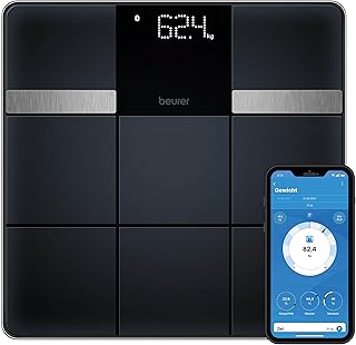 Beurer BF 450 Personenwaage mit App-Anbindung via Bluetooth, Körperfettwaage digital mit 17 Messwerten inkl. Körperfett, Muskelmasse, BMI, 8 Benutzerspeicher, Datenübertragung zu Apple Health & co.