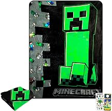 Minecraft Plush Blanket Set - Bundle with Video Game Creeper Soft Blanket Plus Stickers, More for Kids, Adults, Teens | Cozy Minecraft Throw Blanket 45" x 60"