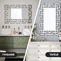 Vista 7 de Espejos decorativos grandes de pared, espejo decorativo de arte moderno con diseño veneciano griego, espejos de pared rectangulares plateados