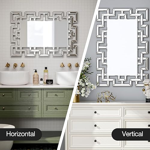 Miniatura 7 de Espejos decorativos grandes de pared, espejo decorativo de arte moderno con diseño veneciano griego, espejos de pared rectangulares plateados