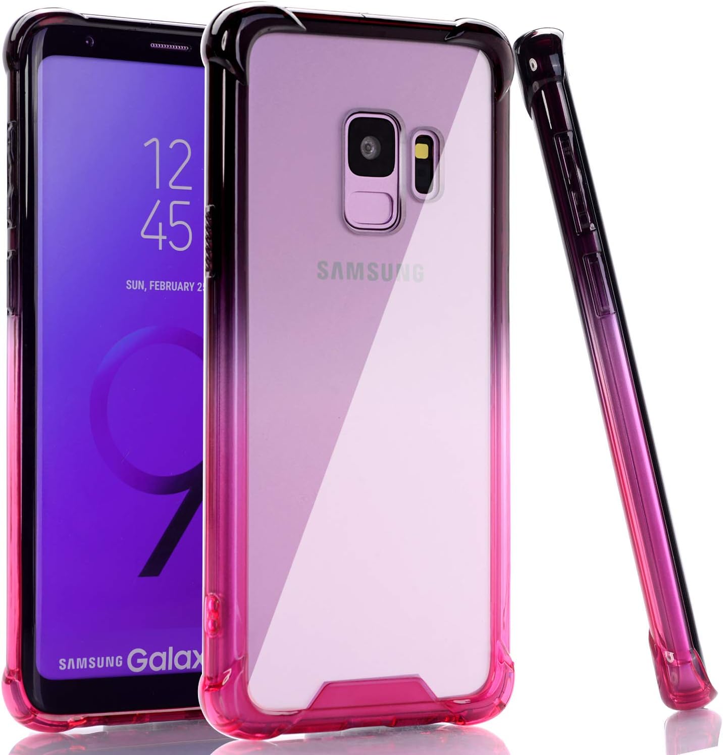 BAISRKE Galaxy S9 Case, Shock Absorption Flexible TPU Soft Edge Bumper Anti-Scratch Rigid Slim Protective Cases Hard Plastic Back Cover for Samsung Galaxy S9 - Black Pink Gradient
