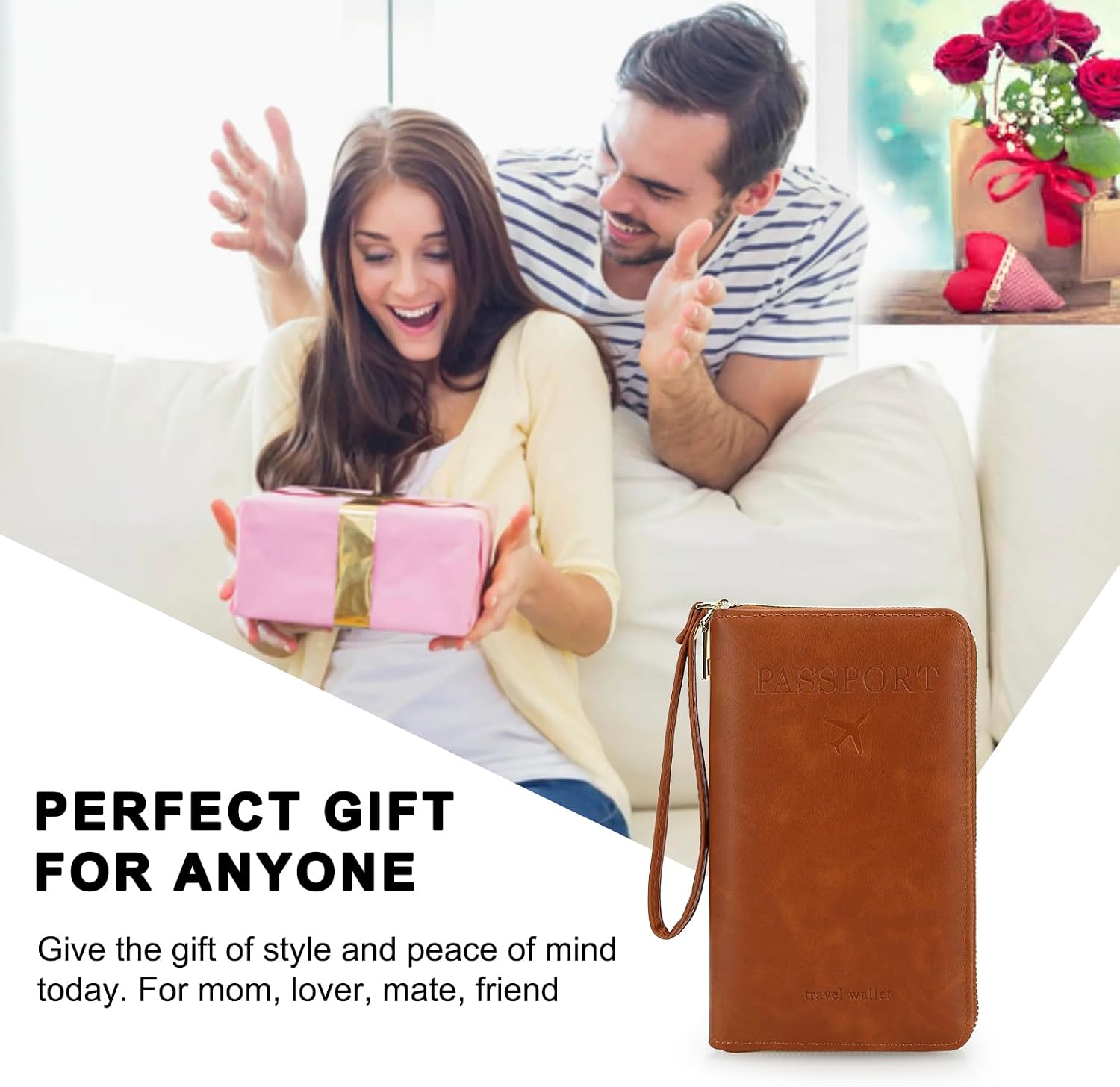 DOB SECHS Leather Passport Cover Case with Wristlet, RFID Blocking Passport Holder Credit Cards Case for Men Women, Travel Accessories Organizer Pouch Bag, Brown
