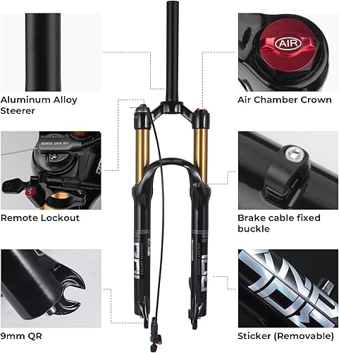 Miniatura 3 de Horquilla de suspensión de aleación de magnesio para bicicleta de montaña de Bosy, 26/27.5/29 pulgadas, dirección cónica y horquilla delantera recta