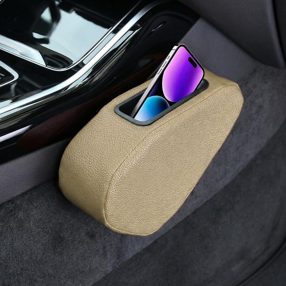 Craedli Car Knee Cushion Pad with Storage Slot, Leather Auto Center Console Leg Rest Support Pillow, Comfort Door Armrest Protective Cushion, Universal Car Interior Accessories Pocket Organizer(Beige)
