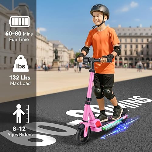 Miniatura 3 de Caroma Electric Scooter for Kids Ages 6-14, 150W180W Motor,10 MPH Max Speed & 7 Miles,Adjustable Height & Speed,Colorful Lights,LED Display,Foldable