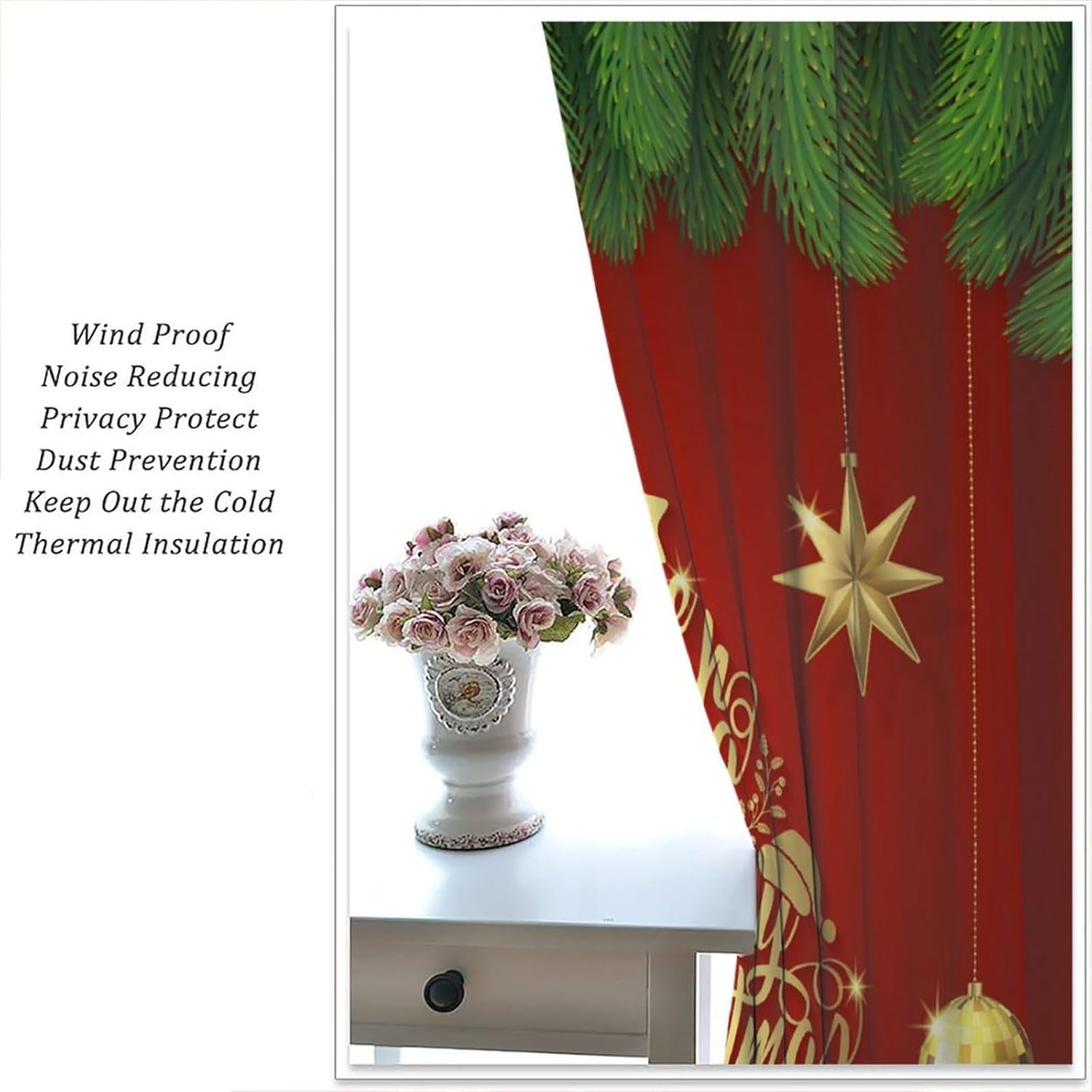 Christmas Curtains Winter Red Green Striped Grid Red Fruit Snowflake Window Treatments for Bedroom Kitchen Living Room Cafe Home Drapes 2 Panels Rod Pocket 42x54 Inch