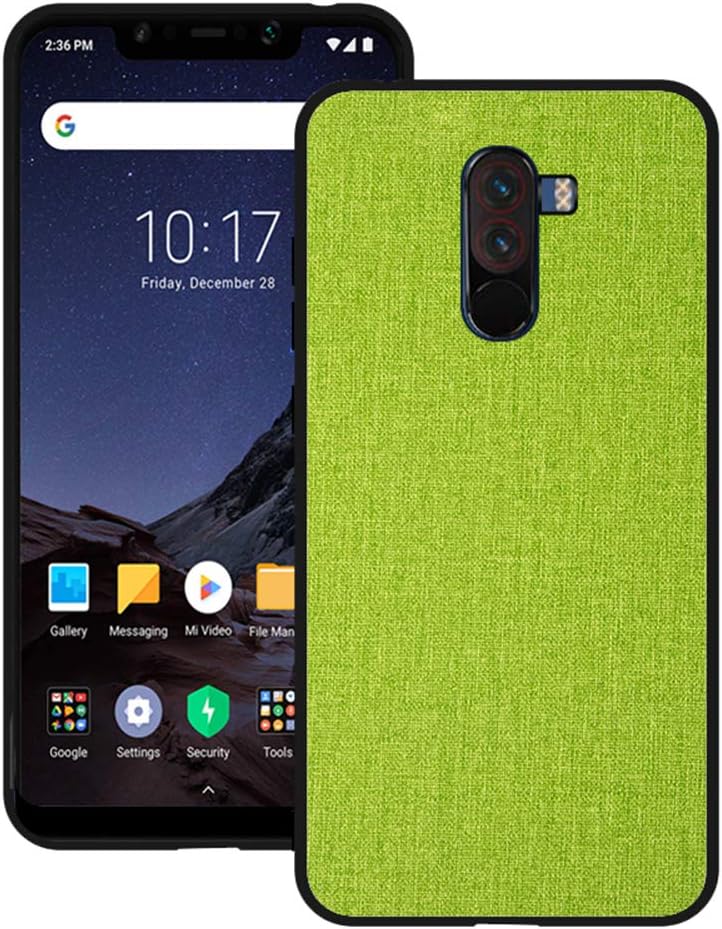 CJ Sunshine Xiaomi Pocophone F1 Case Xiaomi Pocophone F1 Mobile Phone Shell with Fabric Back Cover All-Inclusive Shatter-Resistant Hard Shell Silicone Soft Edge Case(Green)