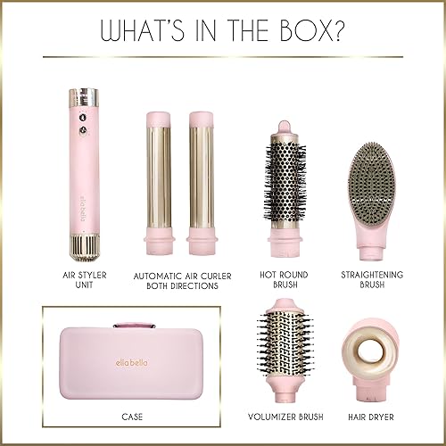 Miniatura 8 de ELLA BELLA 6 en 1 Hot Air Styler Pink y Spray protector contra el calor  Potente juego de secador de pelo para rizar, voluminizar y alisar rápido,