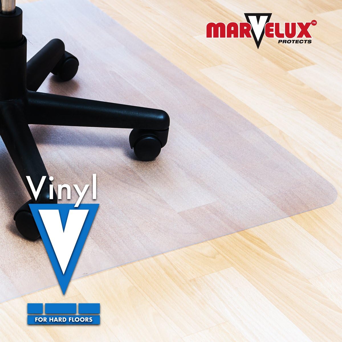 Marvelux Office Chair Mat for Hardwood Floors 36" x 48" Clear PVC Hard Floor Protector Mat for Under Desks, Rectangular Vinyl Floor Mat for Computer Desks and Gaming Chairs, Shipped Flat