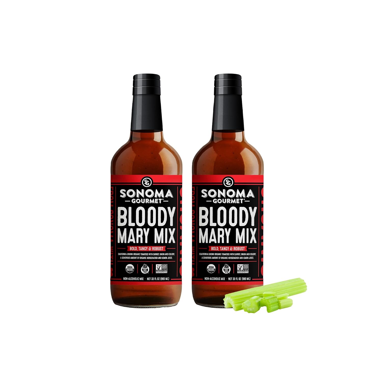 Sonoma Gourmet Organic Bloody Mary Mix | Bold, Tangy & Robust | USDA Organic, Non-GMO, Vegan & Keto-Friendly | Premium Cocktail Mixer - 33 Ounce Bottles (Pack of 6)