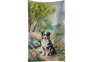 Australian Shepherd Spring Garden Embroidered Kitchen Towel