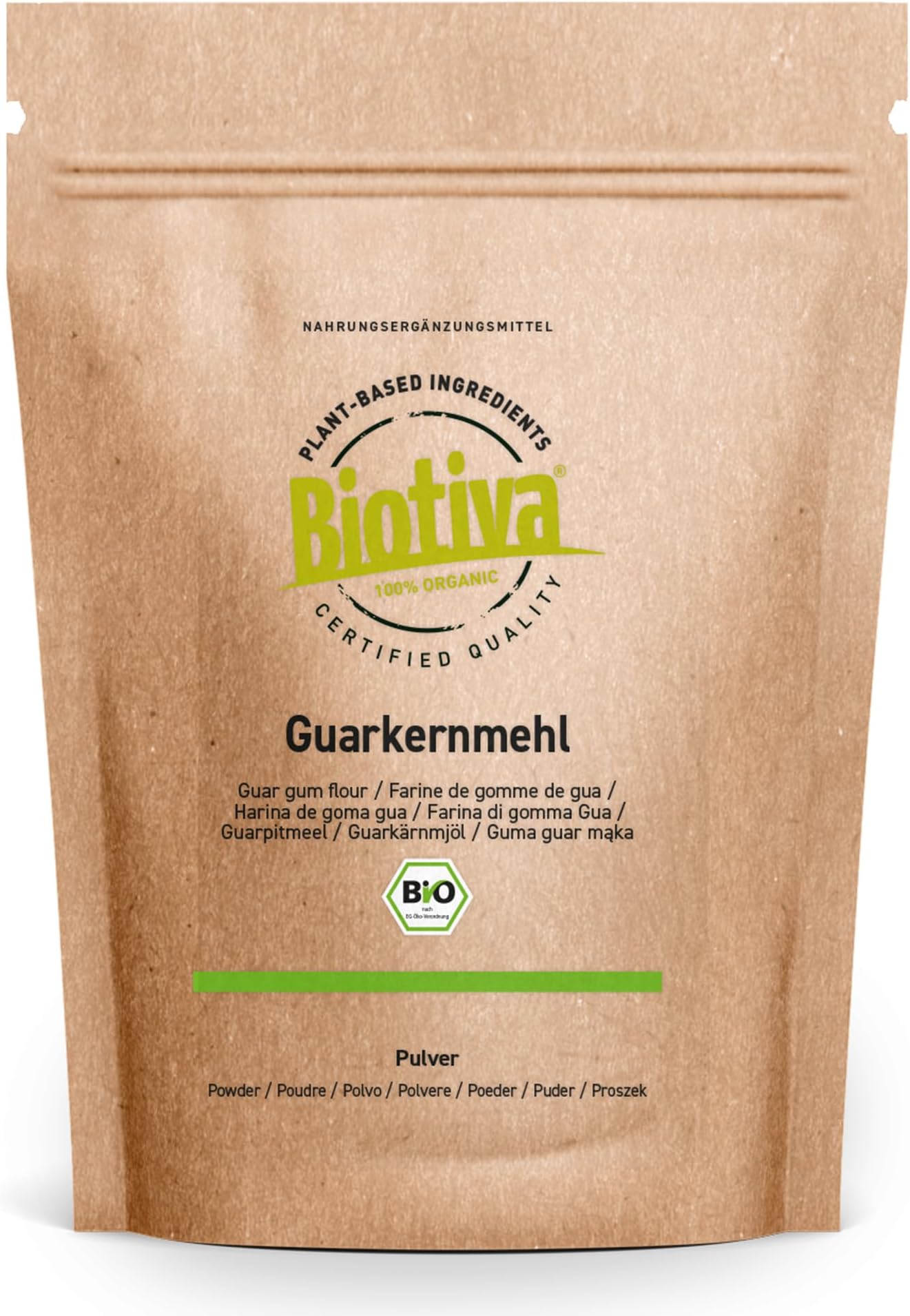 Biotiva Organic Guar Gum 300g - from the guar bean - 100% natural - vegan binder and gelatine substitute - certified and bottled in Germany.
