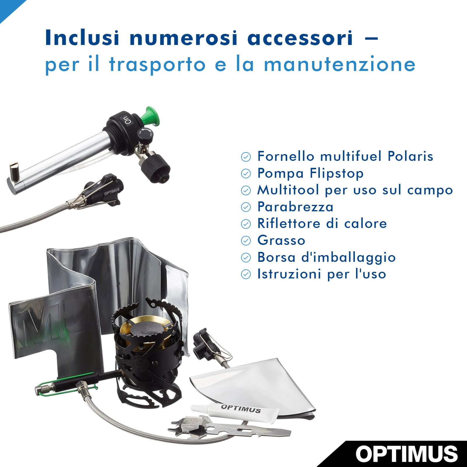 OPTIMUS - Fornello multiuso Polaris Optifuel, fornello da campeggio per diversi combustibili