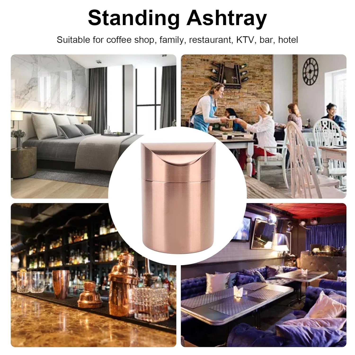 Mini Trash Can with Swing Lid, 4.7 X 6.7Inch Rose Gold Stainless Steel Small Garbage Can, Multifunctional Waste Bin for Home, Office, Kitchen, Vanity Tabletop, Bedroom, Bathroom
