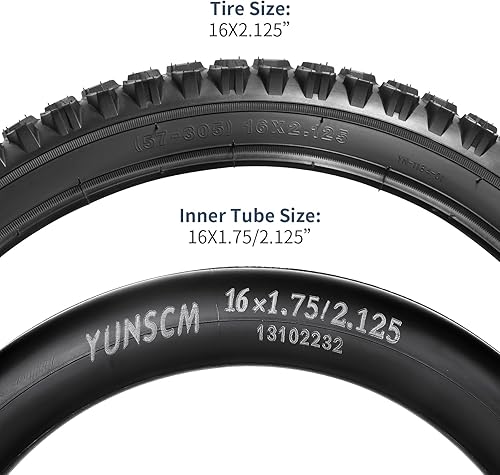 Miniatura 7 de 2 neumáticos para bicicleta de montaña de 16 pulgadas de 16 x 2.12557-305 60TPI y 16 pulgadas, válvula Schrader con 2 tiras de llanta compatibles