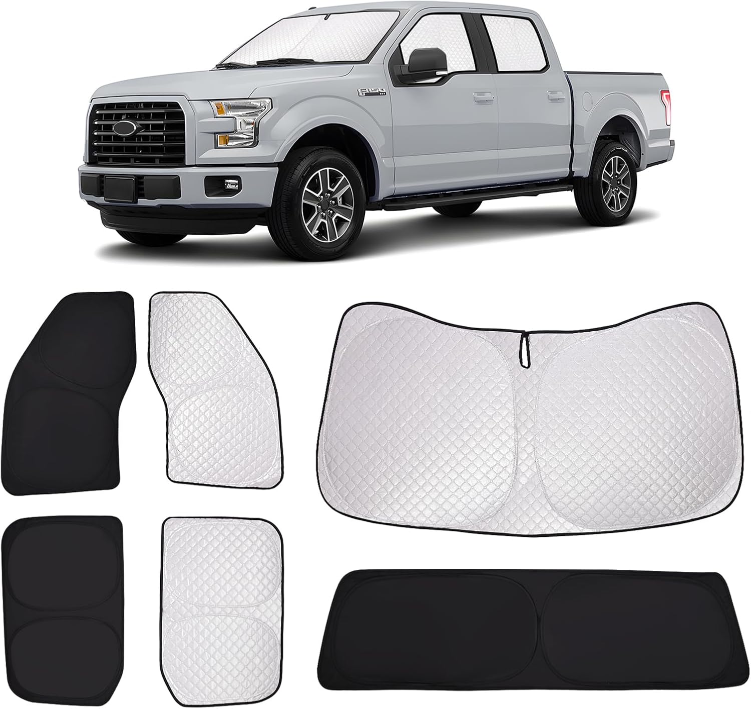 ZATOTOO Car Window Shades for Ford F-150 2015-2023, Side Window Sun Shade & Front and Rear Windshield Sun Shade, Full Coverage Privacy Protection Sun Blocker Heat Insulation for Camping Napping