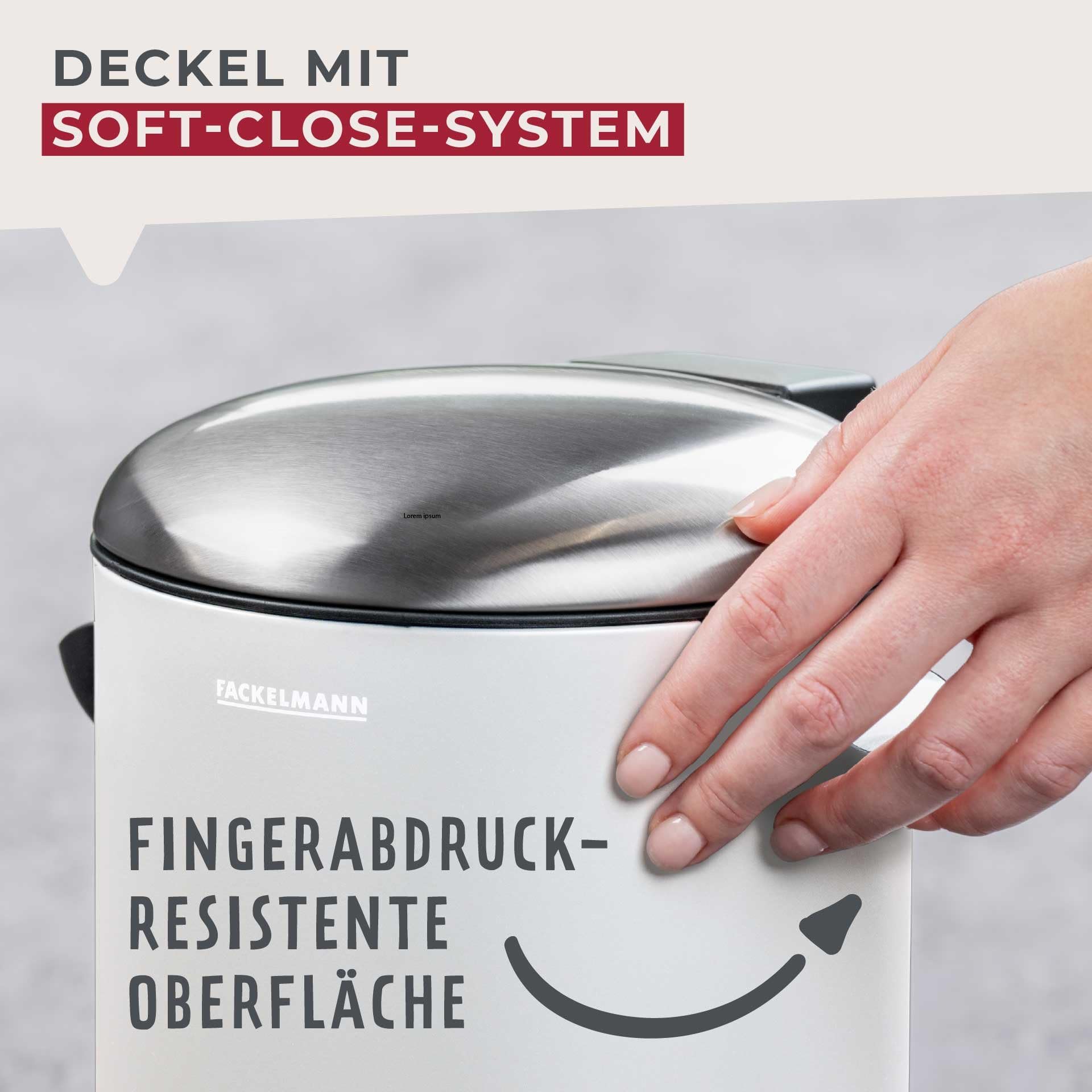 FACKELMANN PARIS Pedal-Abfallsammler 3L White mat – Eleganter Abfalleimer in Weiß, Integrierte Beutelhalterung, 2 Tragegriffe, Geeignet für Bad und Gäste-WC