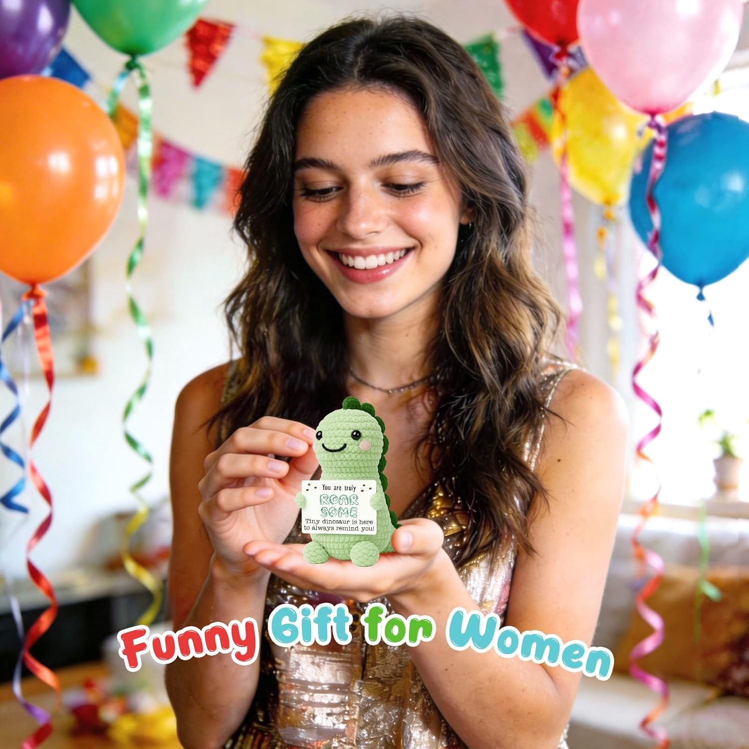 Mini Positive Dinosaur - Handmade Crochet Dinosaur - Friends Teachers and Loved Ones Uplifting Crochet Animals for Birthday Graduation and Encouragement Occasions