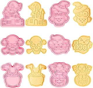 6PCS Emporte Pièce Halloween, Emporte Piece Patisserie, 3D Moule Biscuit, Emporte Piece Patisserie Plastique Enfant, Château Chauve-Souris Sorcière, Crâne Fantôme Chouette, Tampons a Gateau