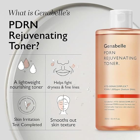 Genabelle PDRN Rejuvenating Toner - Deep Hydration & Skin Barrier Support with PDRN, Panthenol, Hyaluronic Acid - Soft & Glowing Skin - Glass Skin - 10.14 fl.oz/300ml