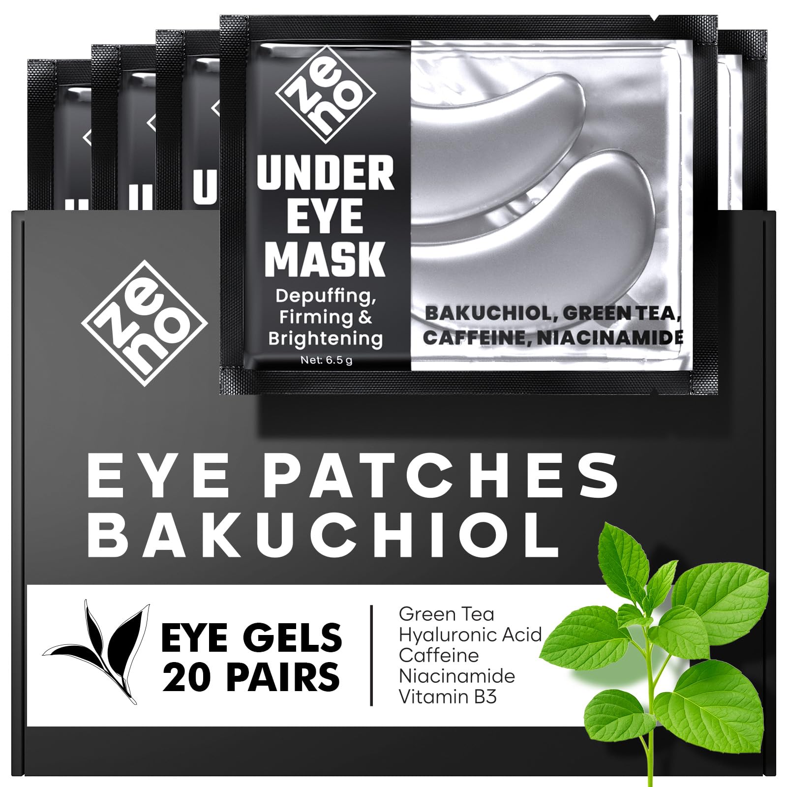 Patch Occhi al Bakuchiol (20 paia), Maschera Occhi con Caffeina, Niacinamide e Acido Ialuronico, Patch Occhiaie e Borse, Maschera Occhiaie, Eye Mask per Schiarente e l'idratazione