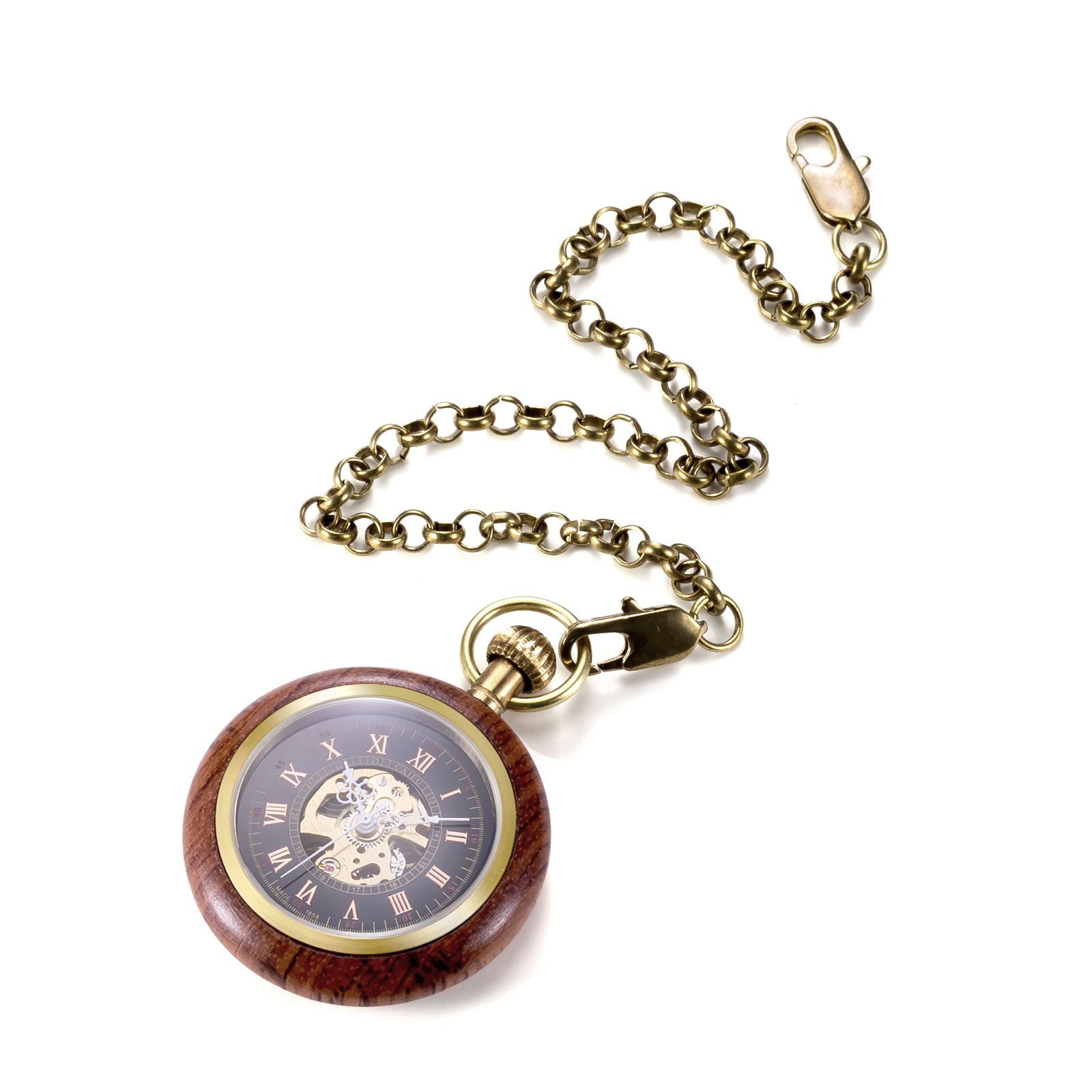 TREEWETO Montre de Poche mécanique en Bois à Chiffres Romains, Montre Gousset Ouverte pour Hommes et Femmes