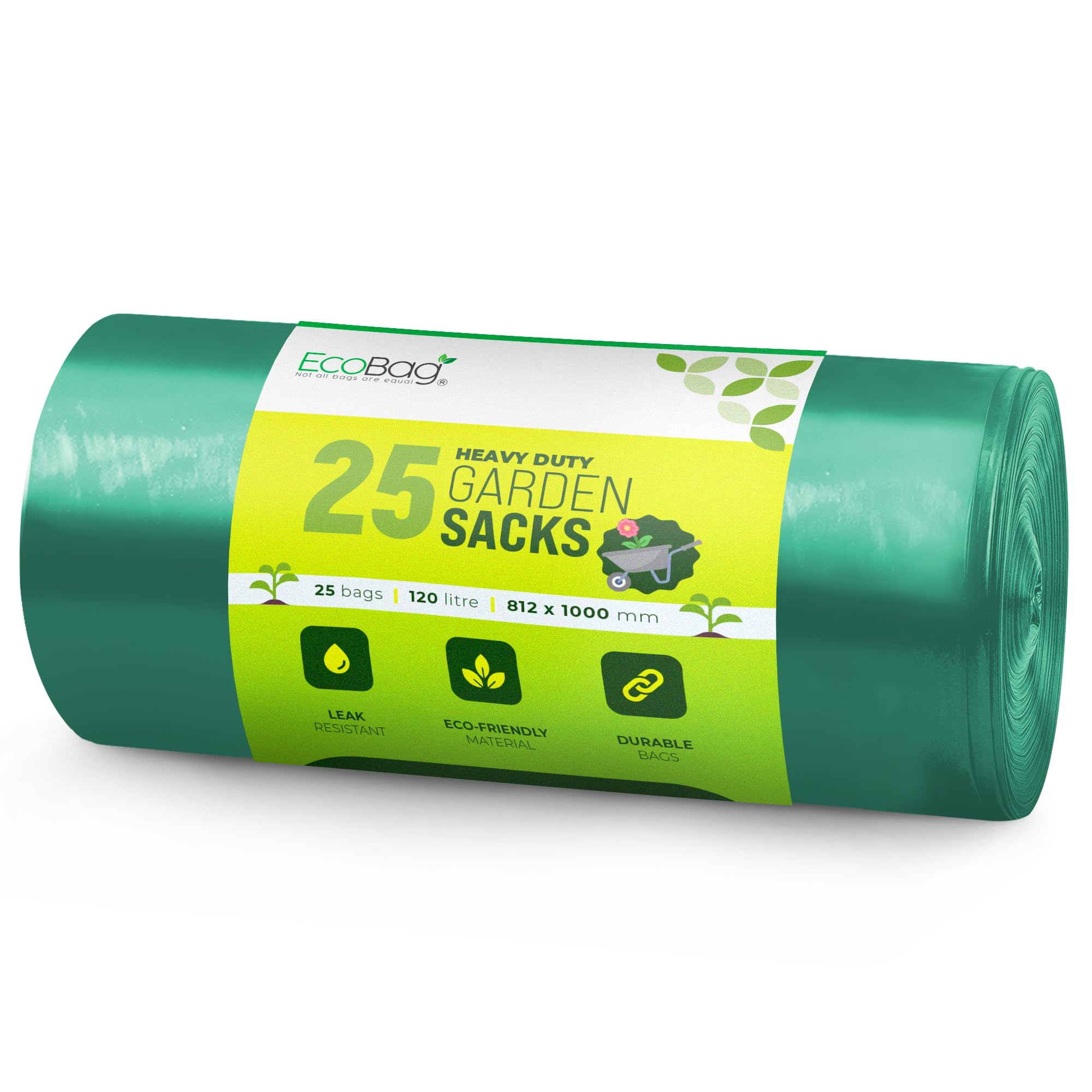 EcoBag - 25 Pack Extra Strong Heavy Duty Garden Sacks - 80L - 30 Microns - Recyclable, Leak Resistant & Eco-Friendly, Durable Garden Waste Disposal Bags for Household & Commercial Use (700x860mm) — view 10