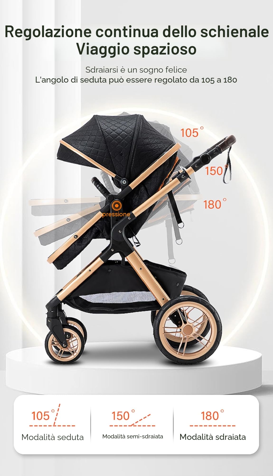 GLOKID Passeggino 3 pezzi, passeggino, passeggino 3 in 1, passeggino pieghevole, pneumatici in gomma, con accessori, Gondola, Adaptateurs, 25 kg，Rosa