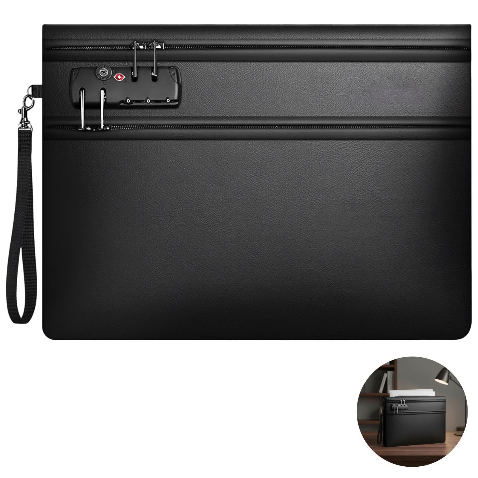 Bolsa de documentos ignífuga, 1 pieza negra, fibra de vidrio resistente, resistente al agua, recubierta de silicona, resistente al calor hasta 6400 F o 3537.78 C, para archivos de negocios y