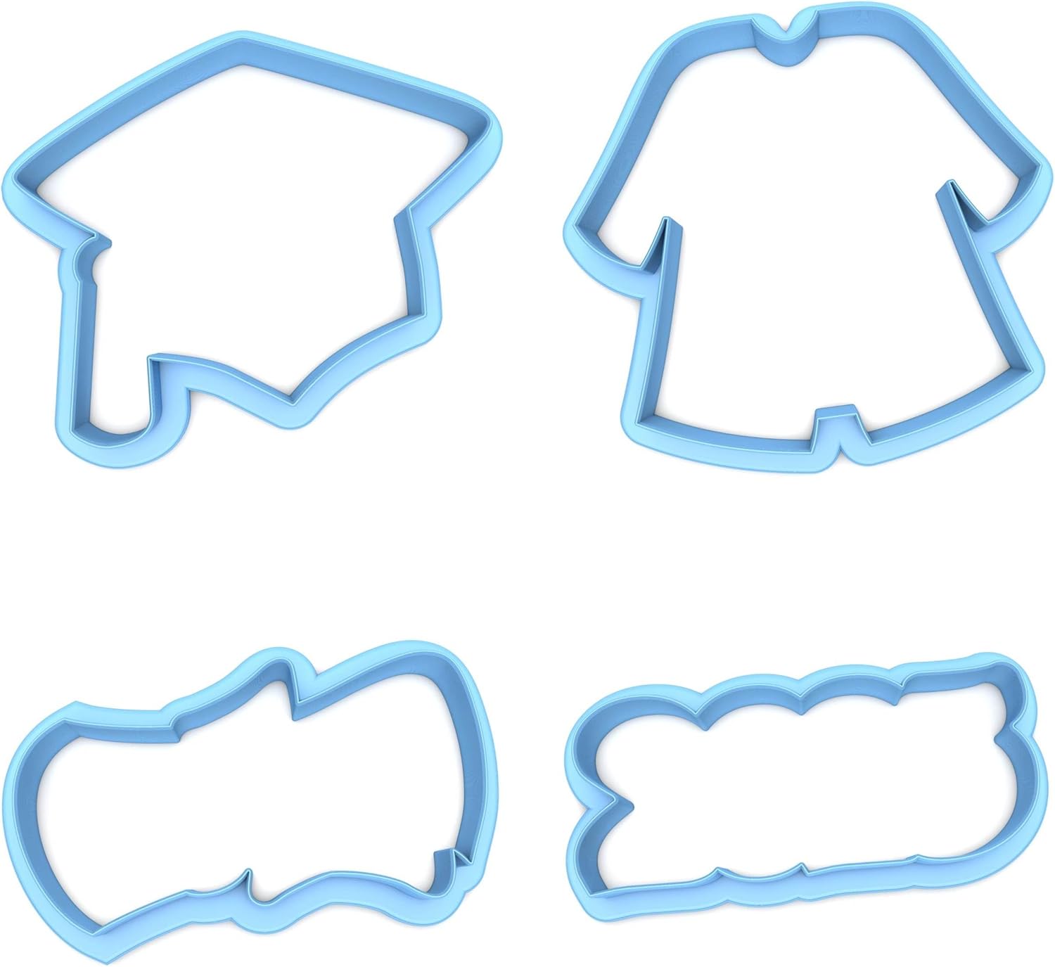 Set of 4 Graduation Cookie (outline) Cutters - Dishwasher Safe - Sweet Prints Inc (4")